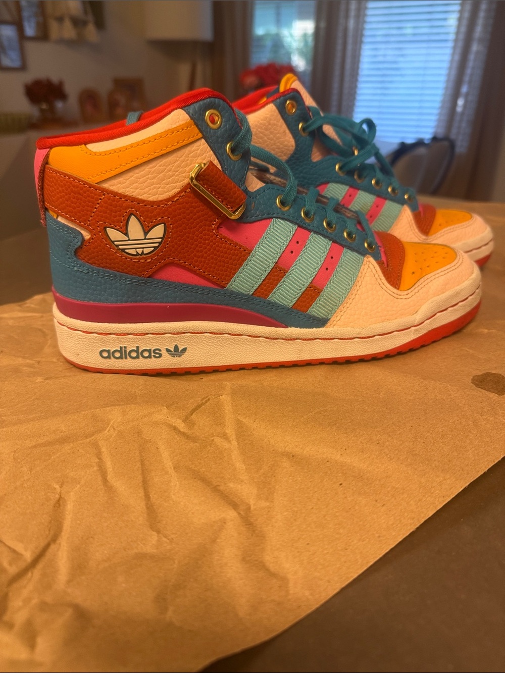 adidas Kids High-Top Sneakers in Teal, Orange, Pink and Yellow